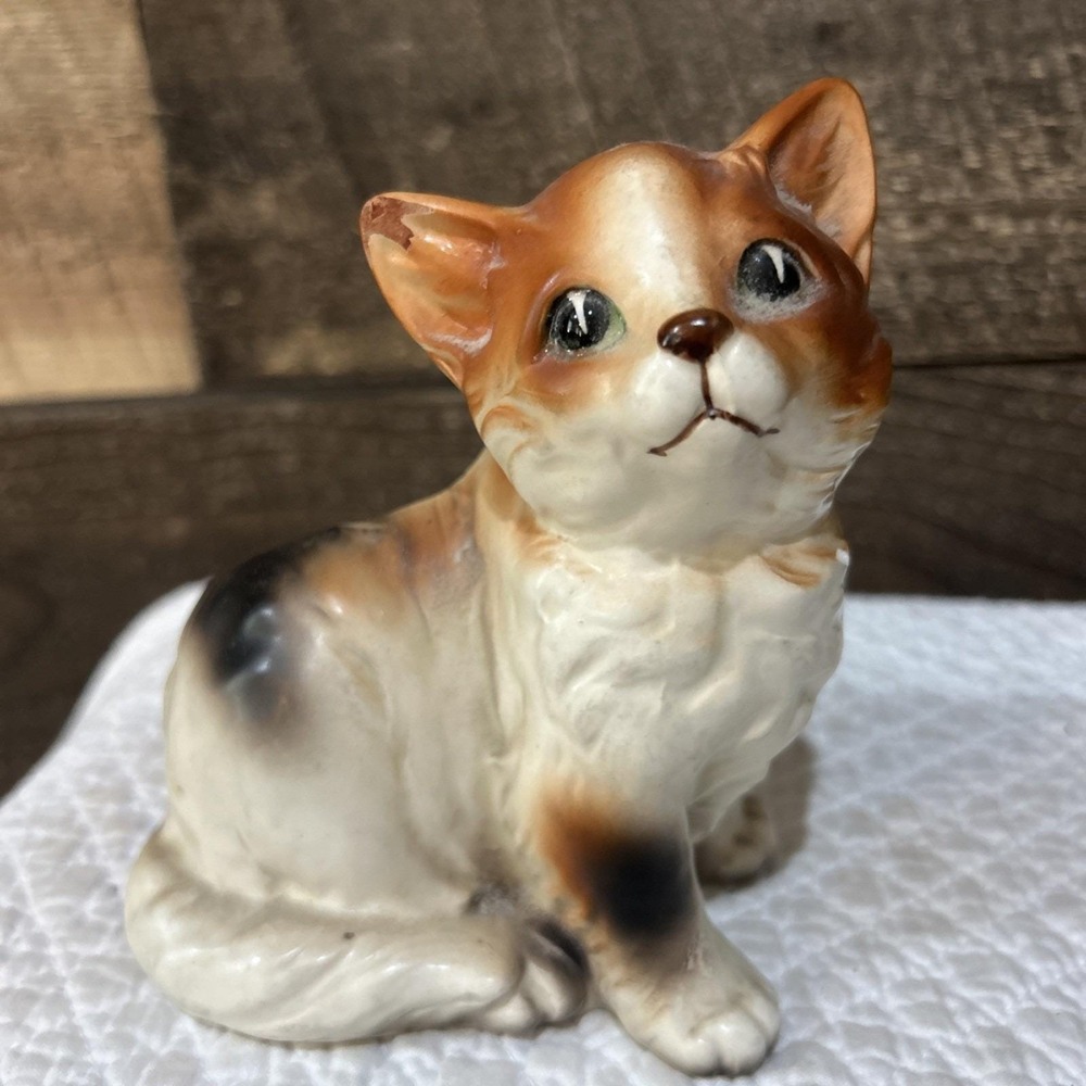 Vintage Napco 6718 Calico kitty cat planter decor kitsch 1960's Adorable Chip
